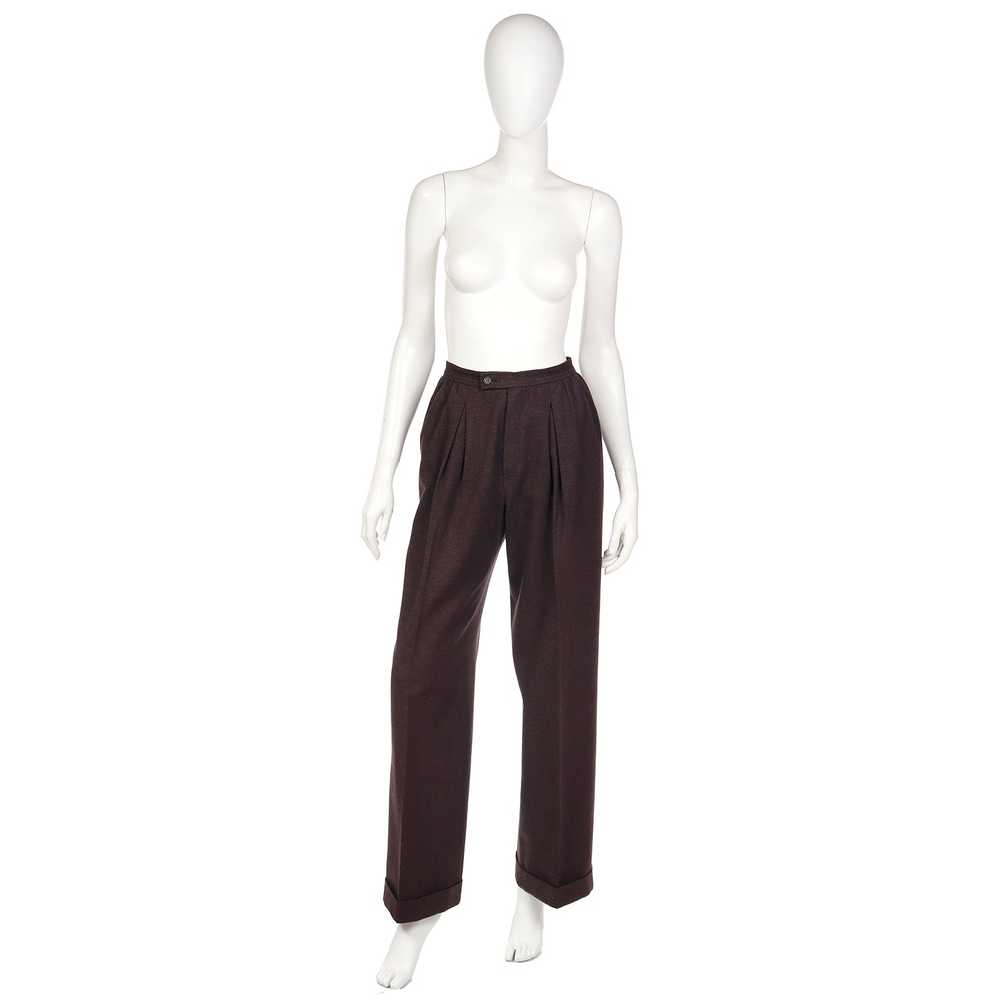 1970s Yves Saint Laurent Brown Wool Trousers w/ C… - image 3