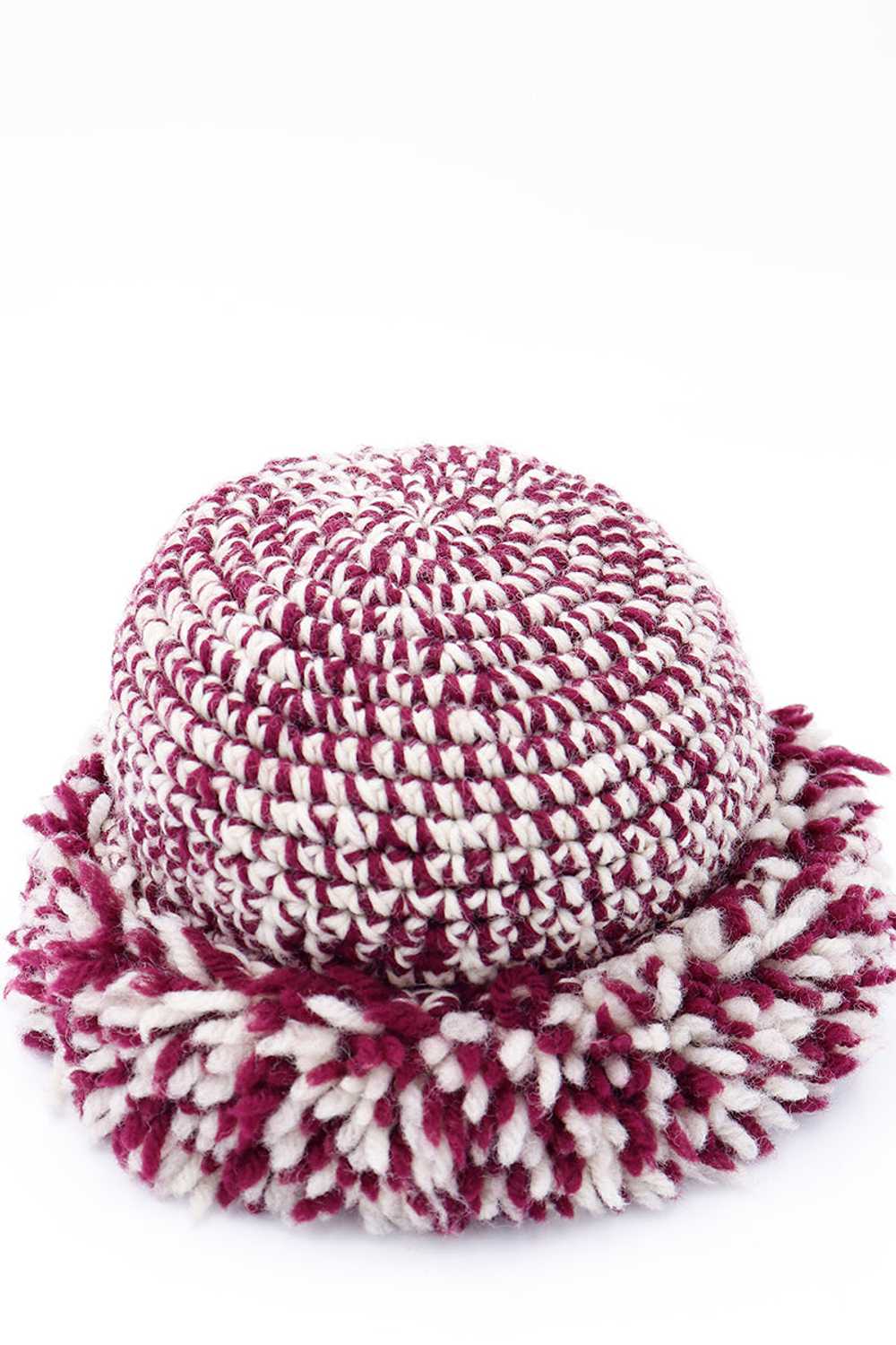 1970s Yves Saint Laurent Burgundy & White Knit Hat - image 1
