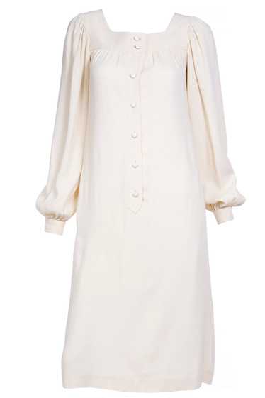1970s Yves Saint Laurent Cream Jersey Dress w Bish
