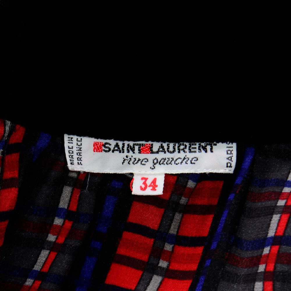 1970s Yves Saint Laurent Silk Satin Red Grid Blou… - image 8