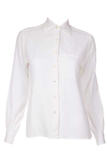 1970s Yves Saint Laurent White Textured Cotton Blo