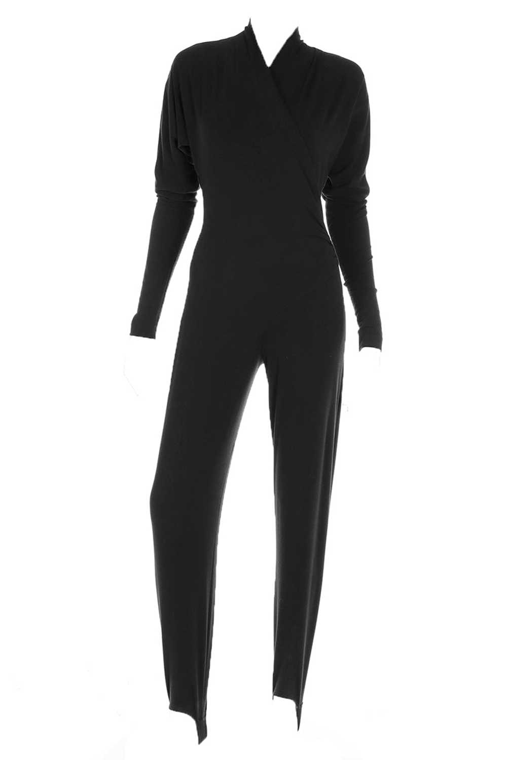 1980's Norma Kamali Vintage Black Jumpsuit with S… - image 1