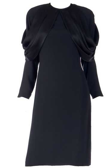 1980s Adele Simpson Vintage Black Crepe Dress W Dr