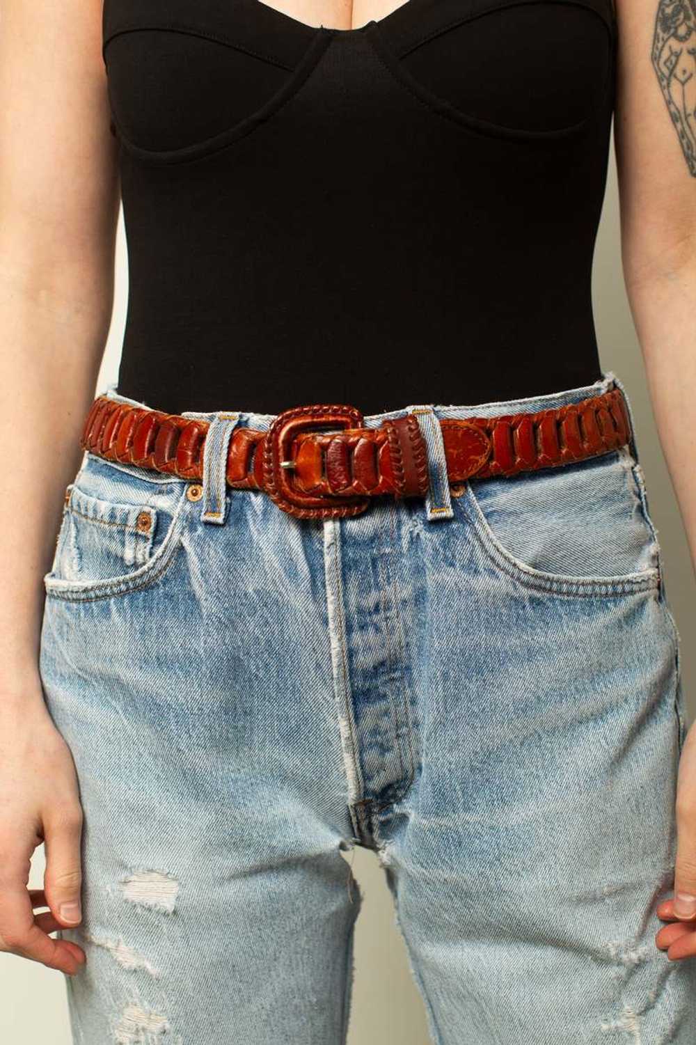 Vintage Woven Leather Belt - Brown - image 1