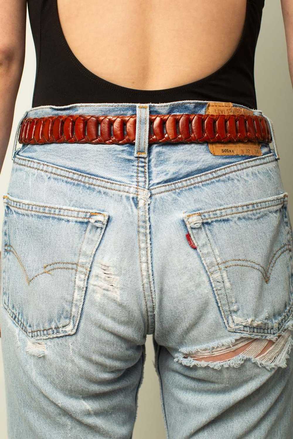 Vintage Woven Leather Belt - Brown - image 3