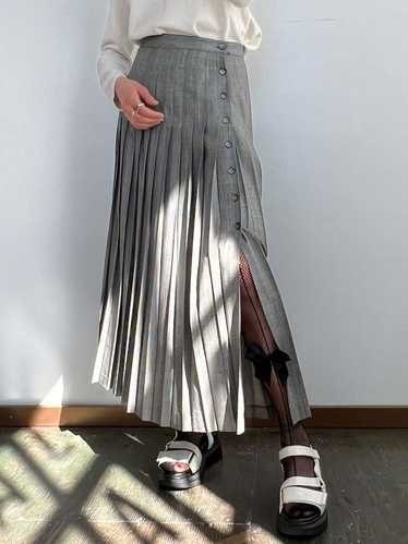 Plaid Knife Pleat Long Skirt - gray
