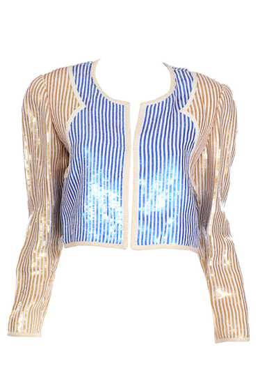 1980s Bill Blass Blue Gold & White Sequin Paillett