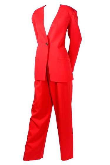 1980s Bill Blass Red/Orange Wool Blazer Pantsuit O