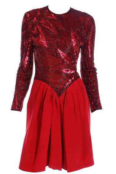 1980s Bob Mackie Boutique Vintage Red Beaded Dress