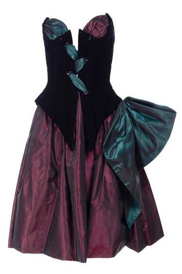 1980s Bob Mackie Strapless Corset Dress W Wrap Gre
