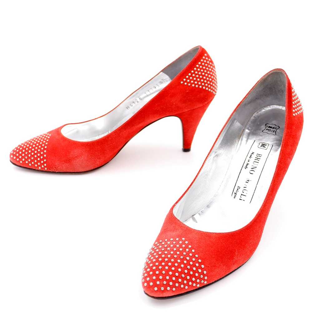 1980s Bruno Magli Vintage Shoes Red Heeled Pumps … - image 4