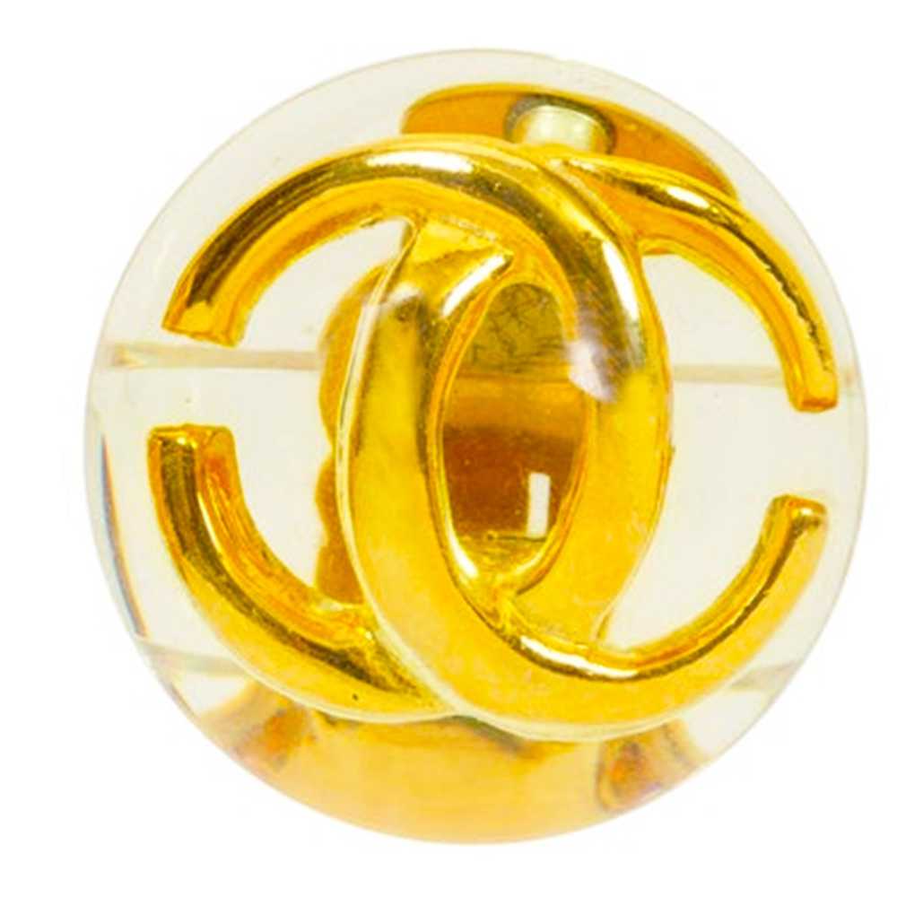 1980s Chanel Vintage Resin Gold CC Logo Dome Clip… - image 2