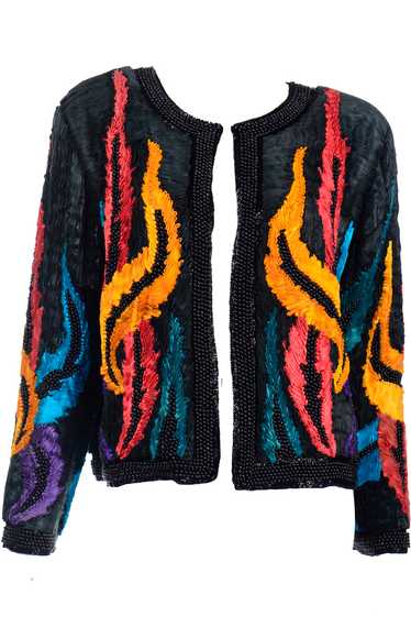 1980s Colorful Beaded Silk Jacket With Unique Plea