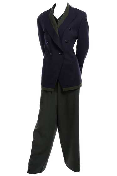 1980s Escada Navy Blue & Green Vintage Pantsuit & 