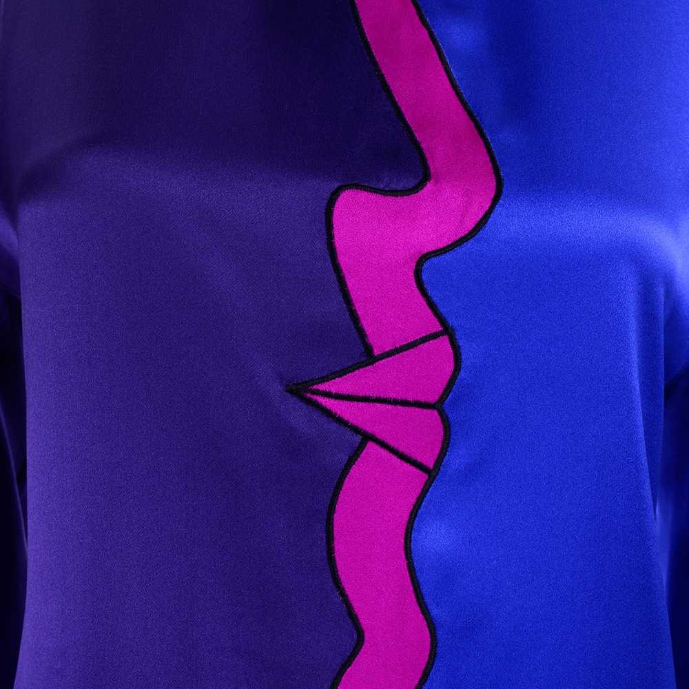 1980s Escada Silk Blouse w Abstract Face in Purpl… - image 3