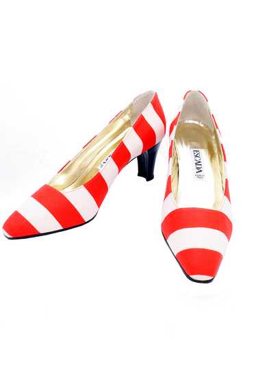 1980s Escada Vintage Red & White Striped Shoes w B