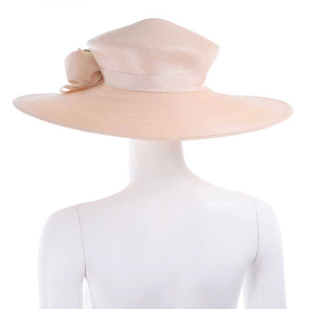 1980s Frank Olive Vintage Cream Straw Hat w Satin… - image 7