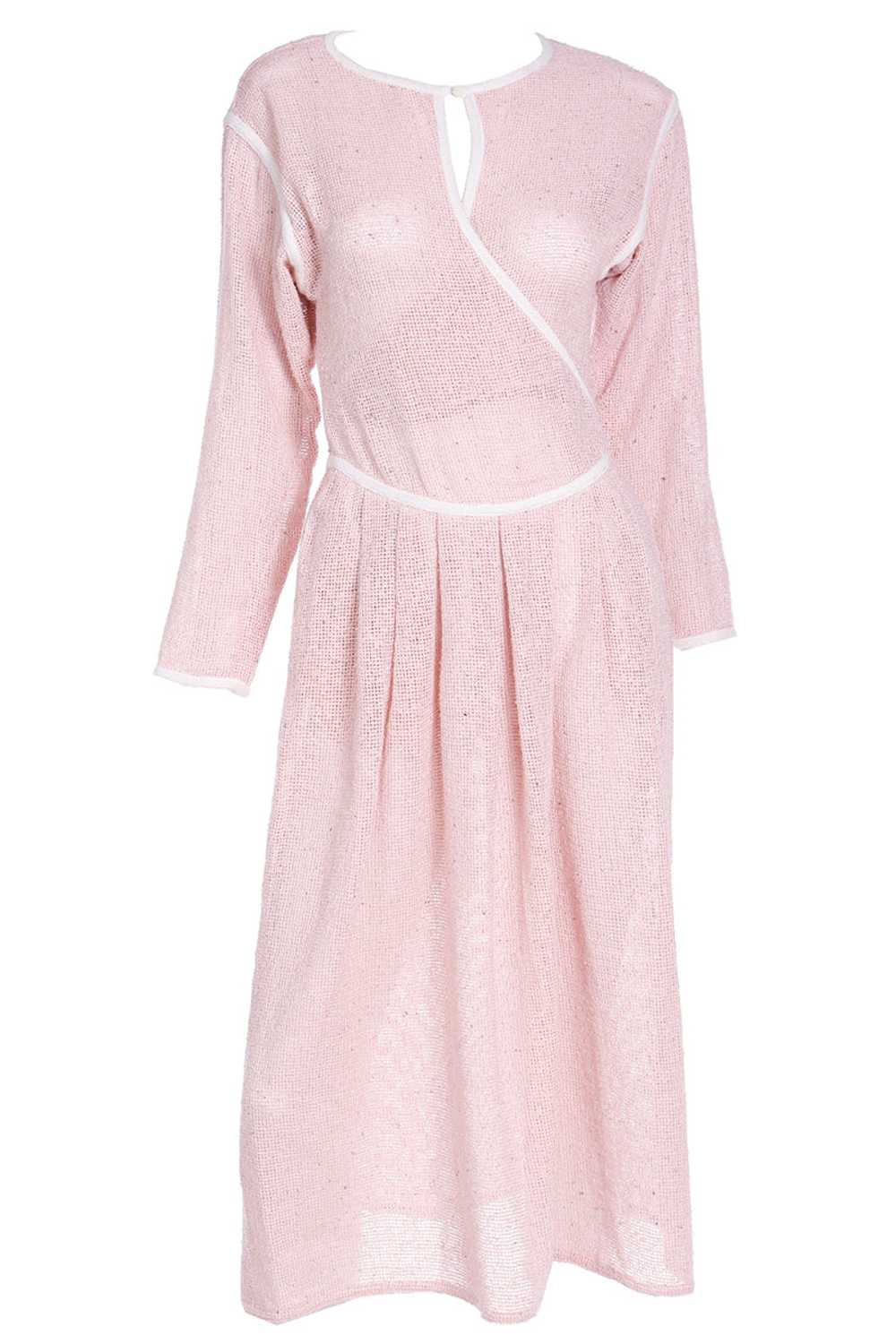 1980s Geoffrey Beene Pink Woven Wrap Dress With W… - image 1