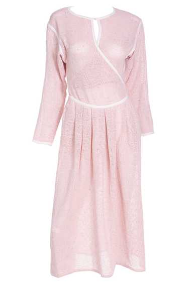 1980s Geoffrey Beene Pink Woven Wrap Dress With Wh