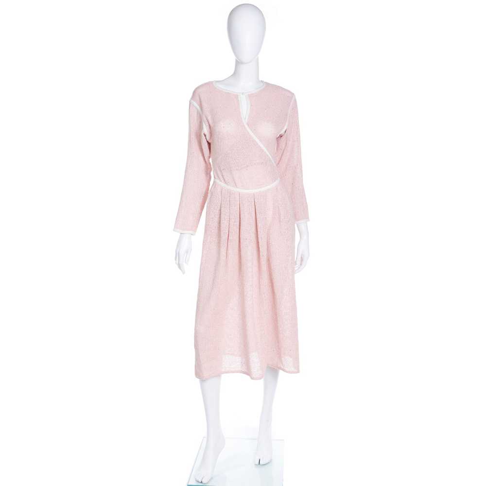 1980s Geoffrey Beene Pink Woven Wrap Dress With W… - image 2