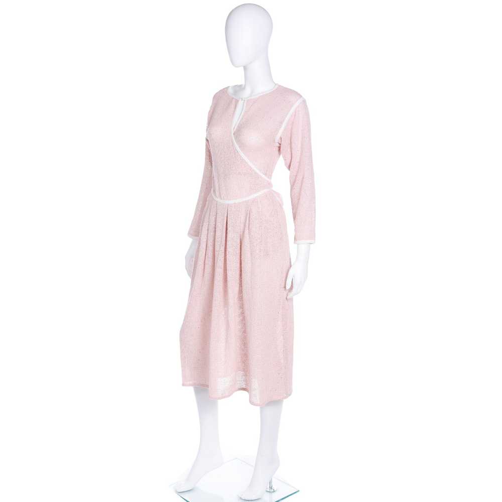 1980s Geoffrey Beene Pink Woven Wrap Dress With W… - image 5