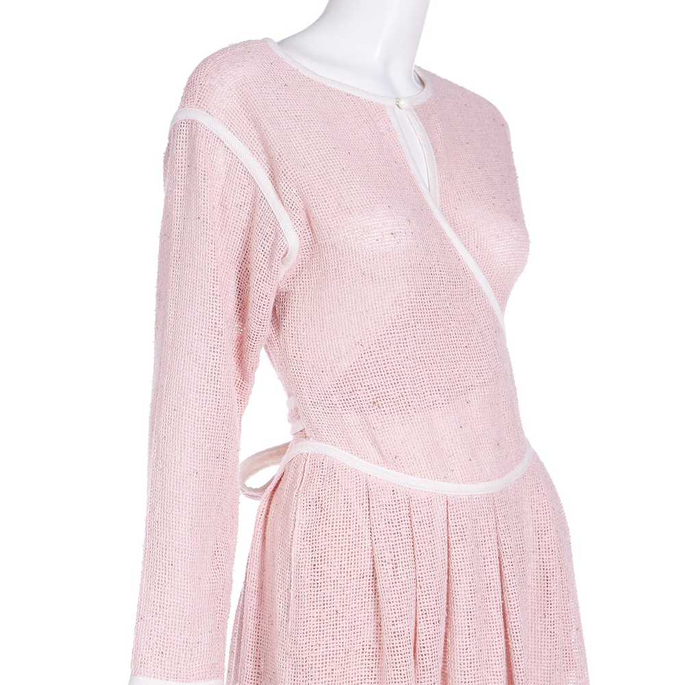 1980s Geoffrey Beene Pink Woven Wrap Dress With W… - image 6