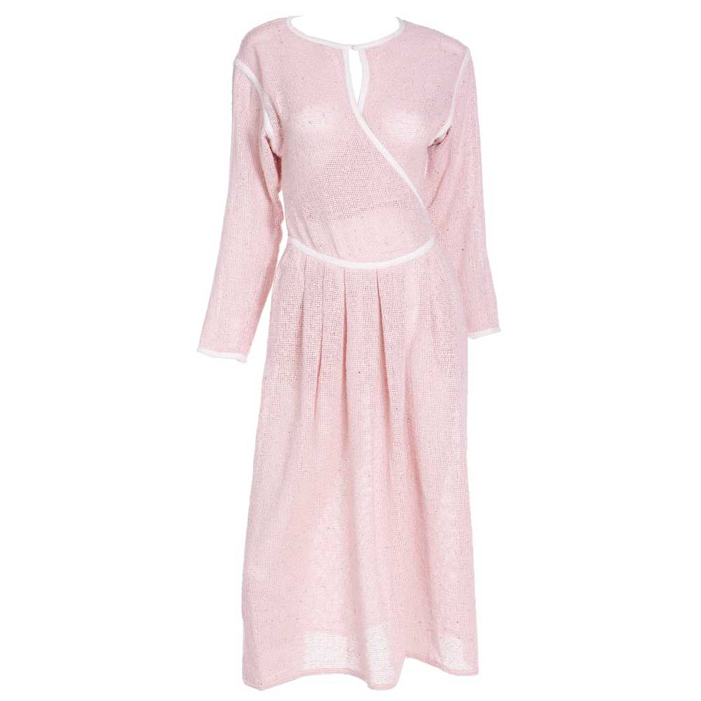 1980s Geoffrey Beene Pink Woven Wrap Dress With W… - image 9