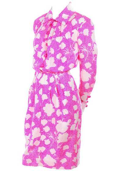 1980s Givenchy Pink & White Floral Silk Day Dress 