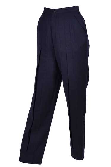 1980s Issey Miyake High Waisted Navy Blue Pants w 