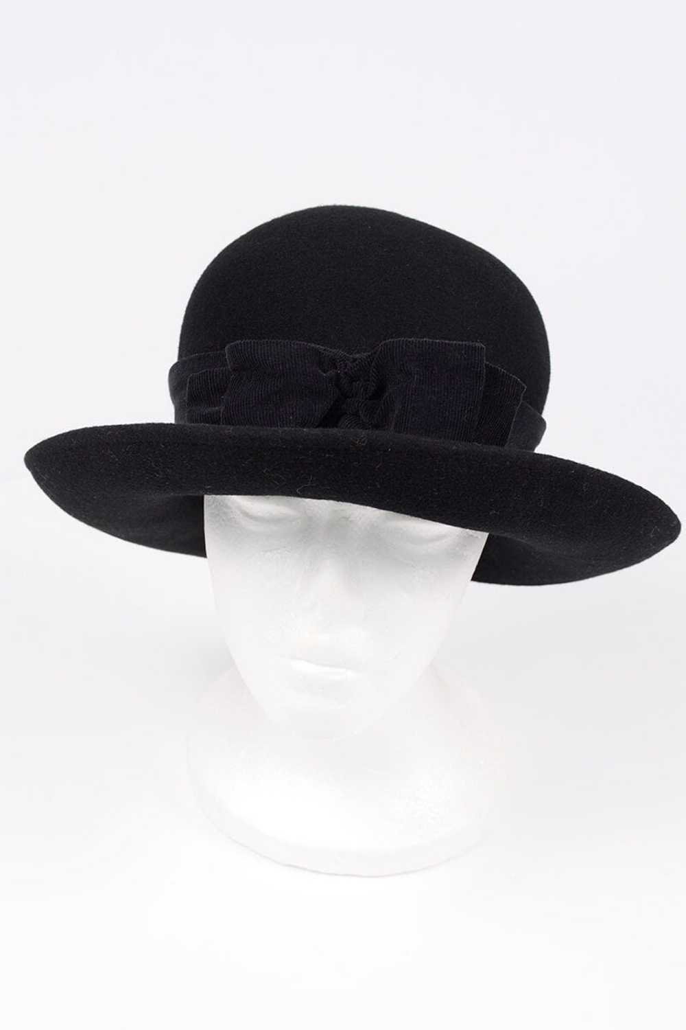 1980s Laura Ashley Black Wool Hat w/ Black Ribbed… - image 2