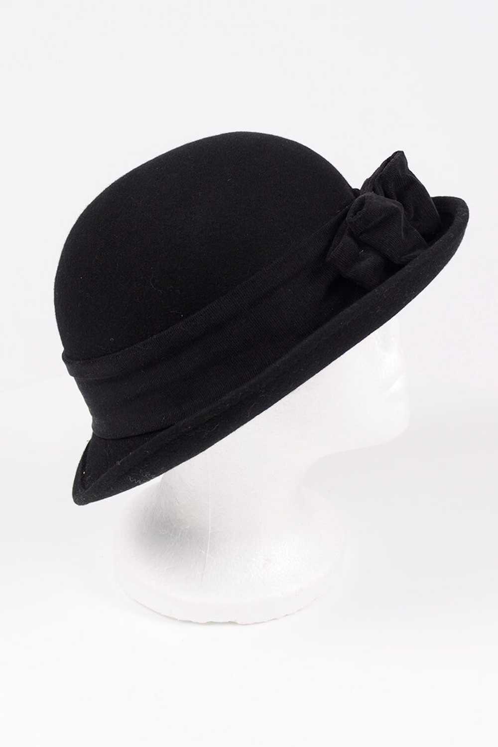 1980s Laura Ashley Black Wool Hat w/ Black Ribbed… - image 3