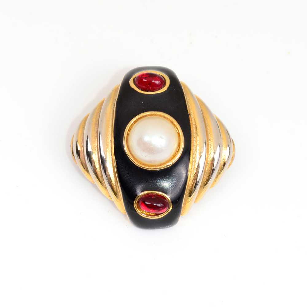 1980s Les Bernard Clip-On Earrings w/ Faux Pearl … - image 3