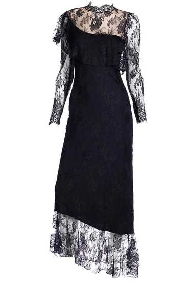 1980s Loris Azzaro Paris Black Lace Victorian Styl