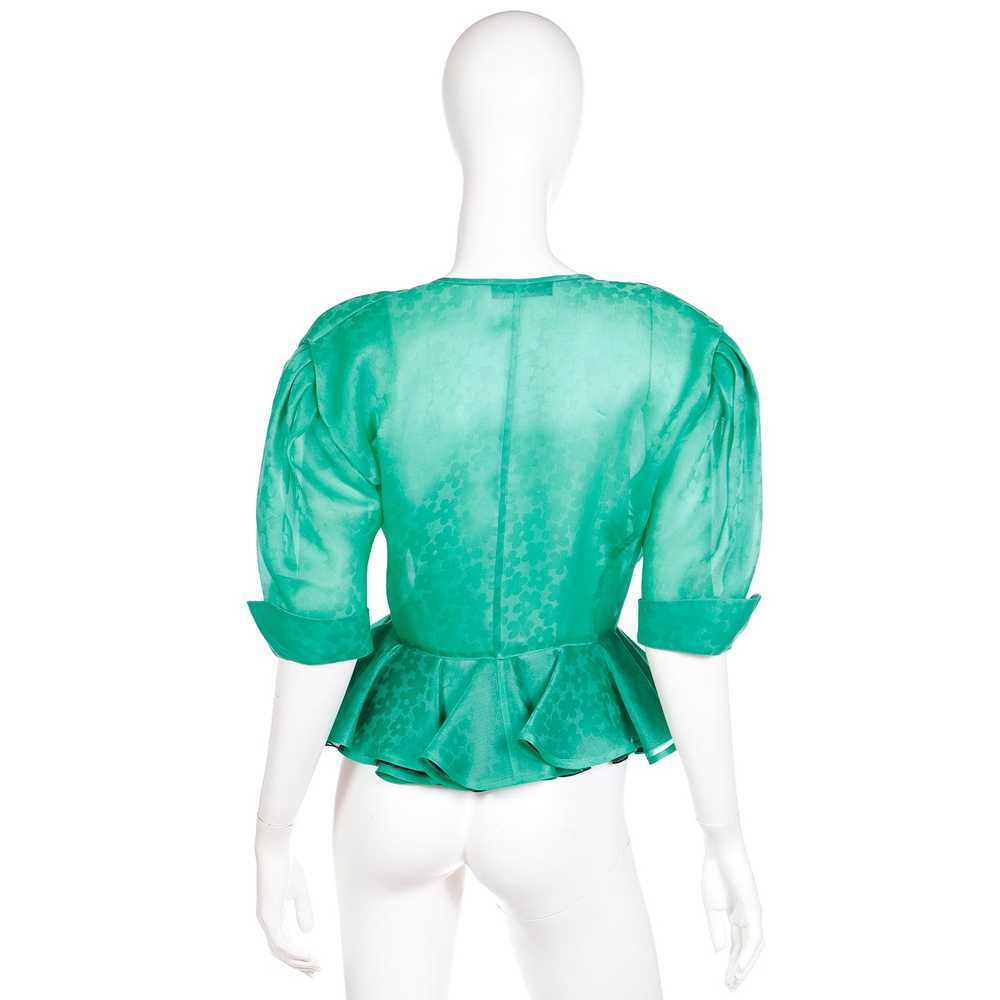 1980s Louis Feraud Green Silk Organza Peplum Blouse w… - Gem