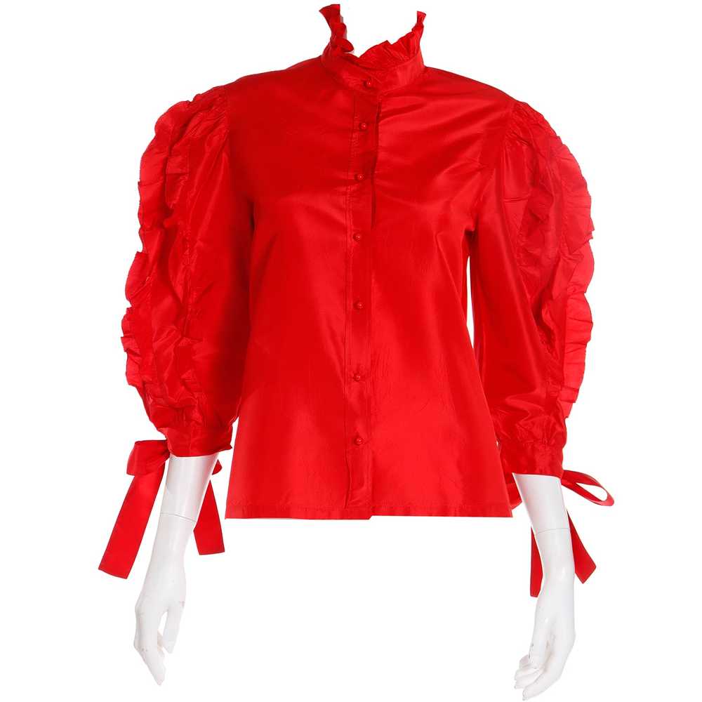 1980s Louis Feraud Paris Red Satin Ruffled Vintag… - image 11