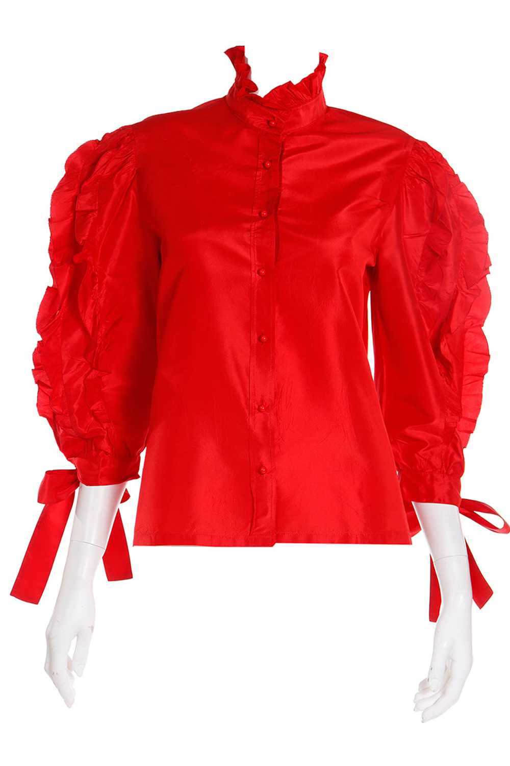 1980s Louis Feraud Paris Red Satin Ruffled Vintag… - image 1