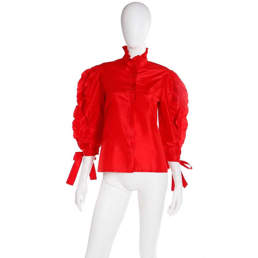 1980s Louis Feraud Paris Red Satin Ruffled Vintag… - image 2