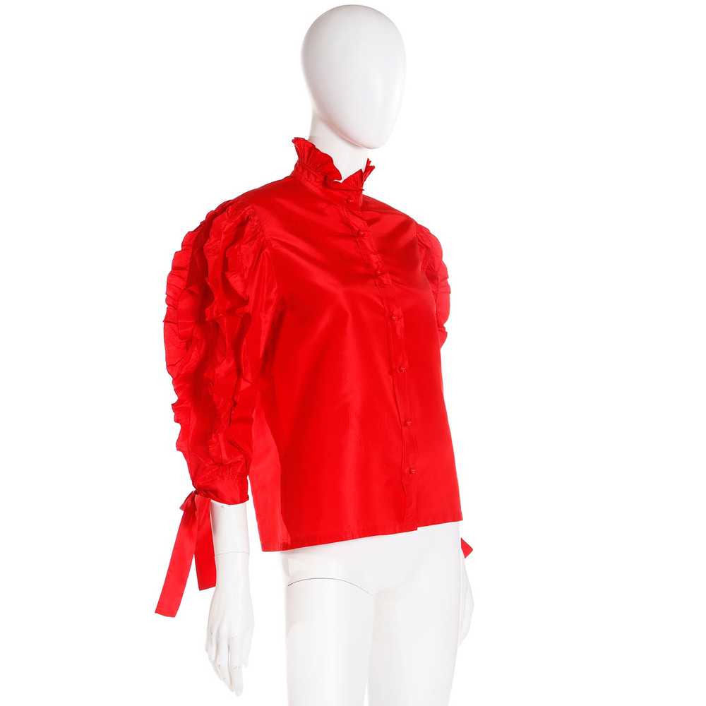 1980s Louis Feraud Paris Red Satin Ruffled Vintag… - image 3