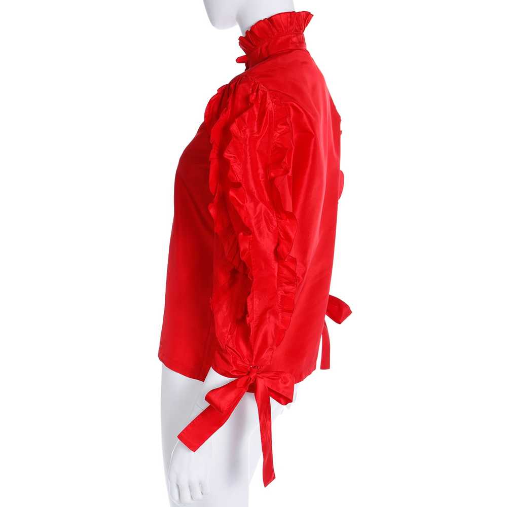 1980s Louis Feraud Paris Red Satin Ruffled Vintag… - image 5