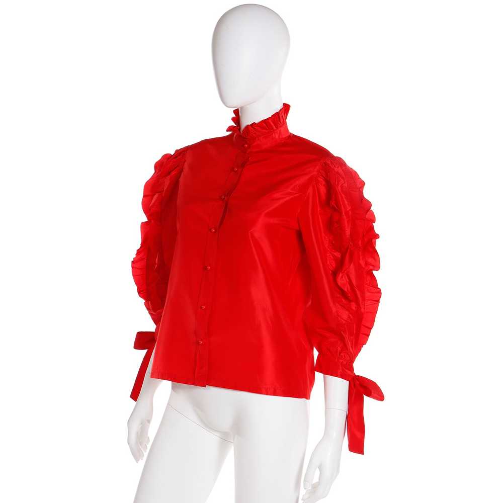 1980s Louis Feraud Paris Red Satin Ruffled Vintag… - image 6