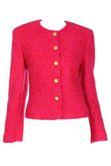 1980s Louis Feraud Pink & Red Boucle Wool Mohair C