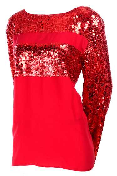 1980s Nina Ricci Vintage Red Silk Sequin Designer 