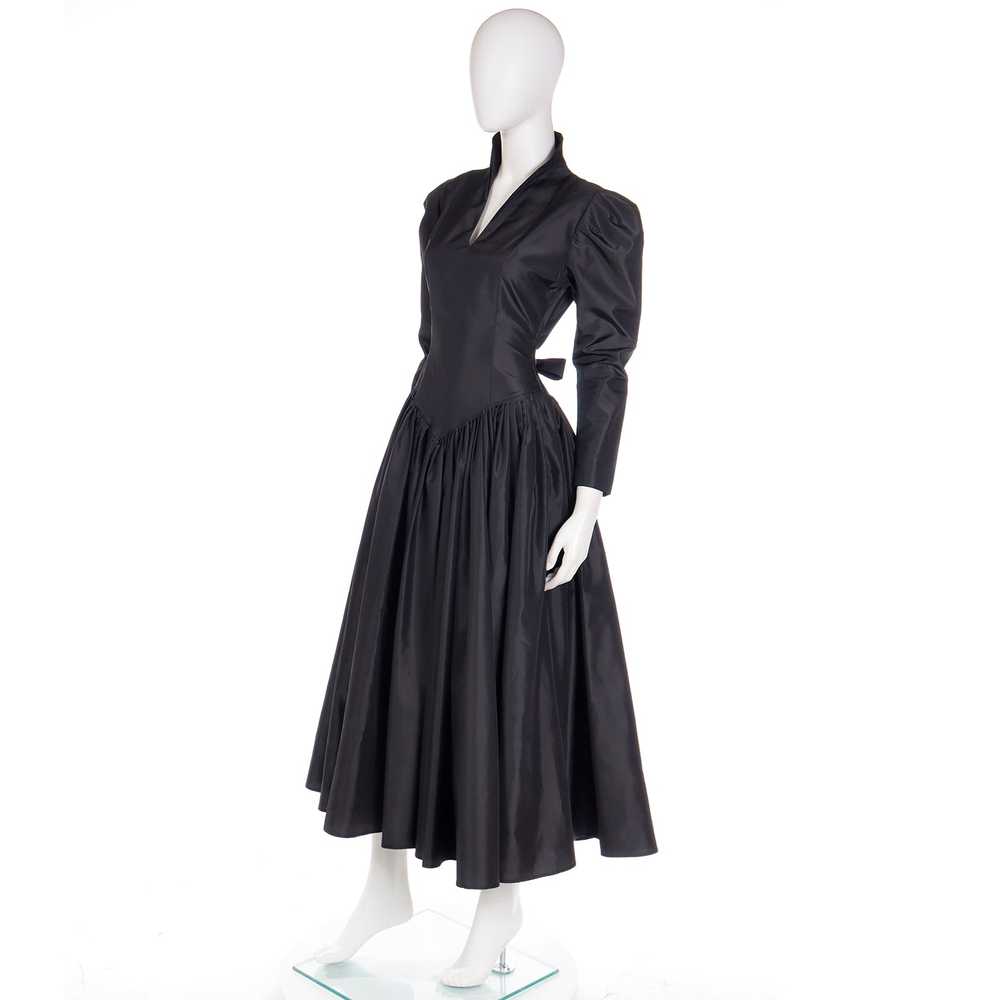 1980s Norma Kamali Black Taffeta Dress With Full … - image 3