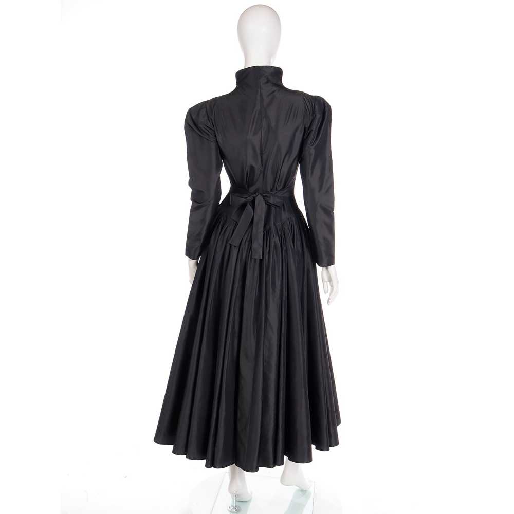 1980s Norma Kamali Black Taffeta Dress With Full … - image 4