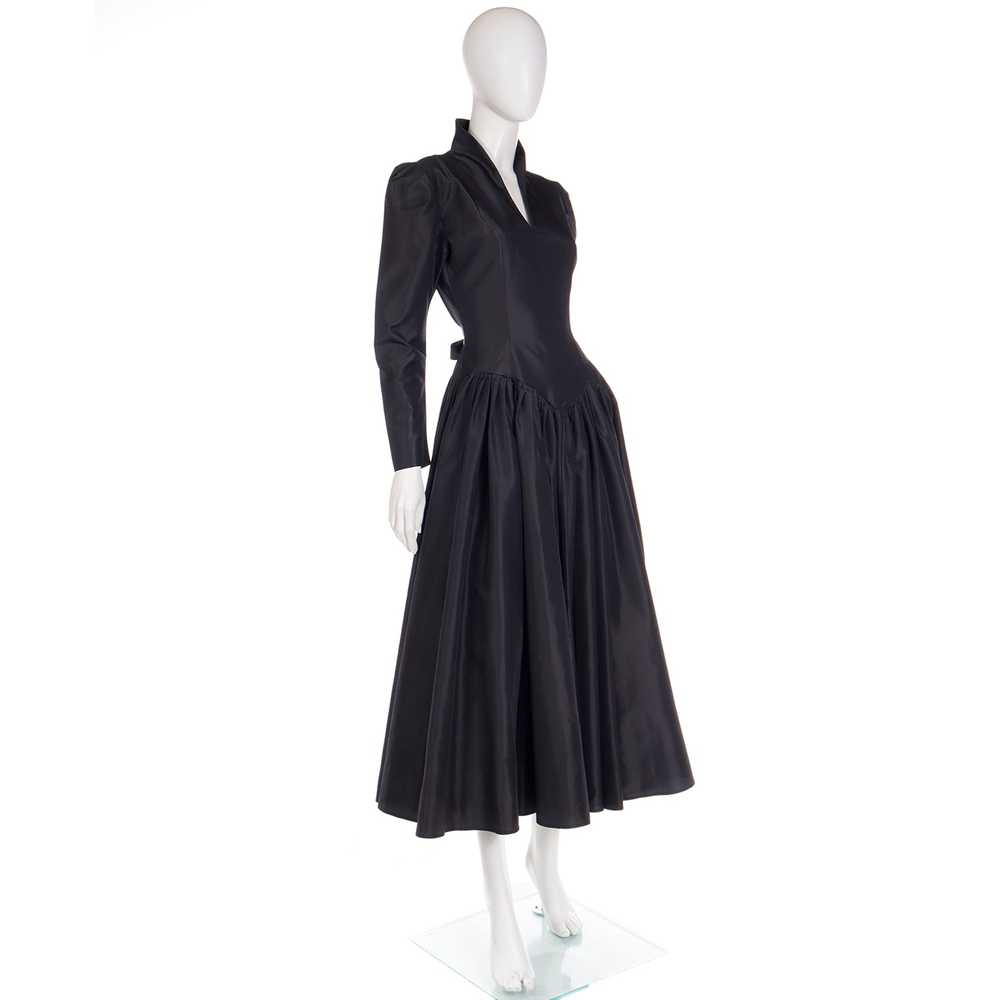 1980s Norma Kamali Black Taffeta Dress With Full … - image 5