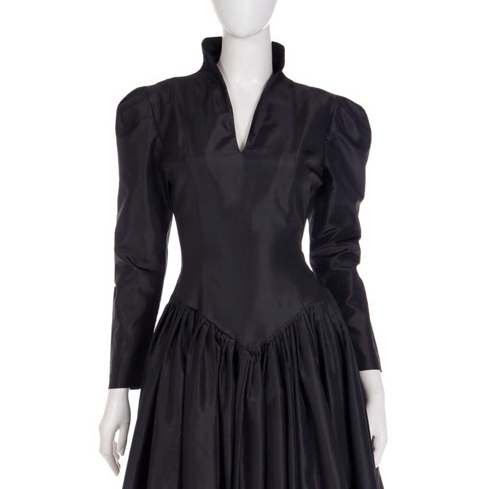 1980s Norma Kamali Black Taffeta Dress With Full … - image 7