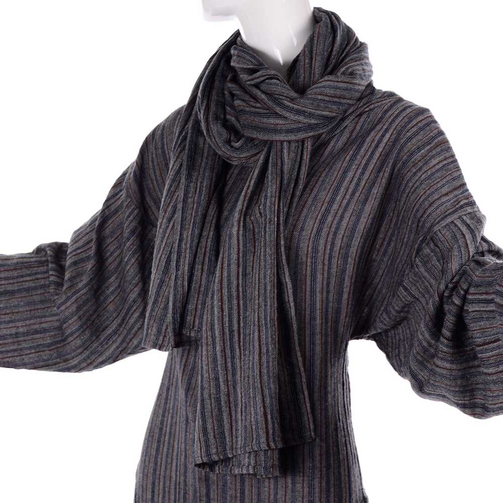 1980s Norma Kamali Gray Striped Vintage Dress w/ … - image 10