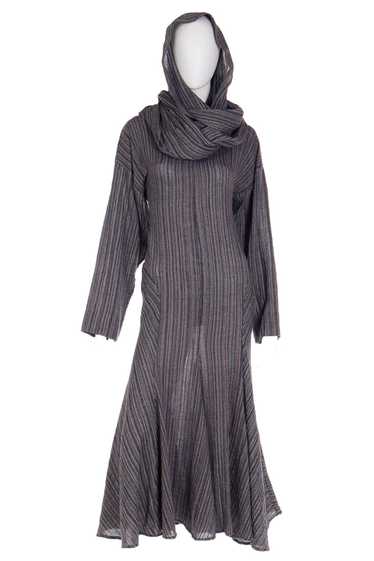 1980s Norma Kamali Gray Striped Vintage Dress w/ … - image 1