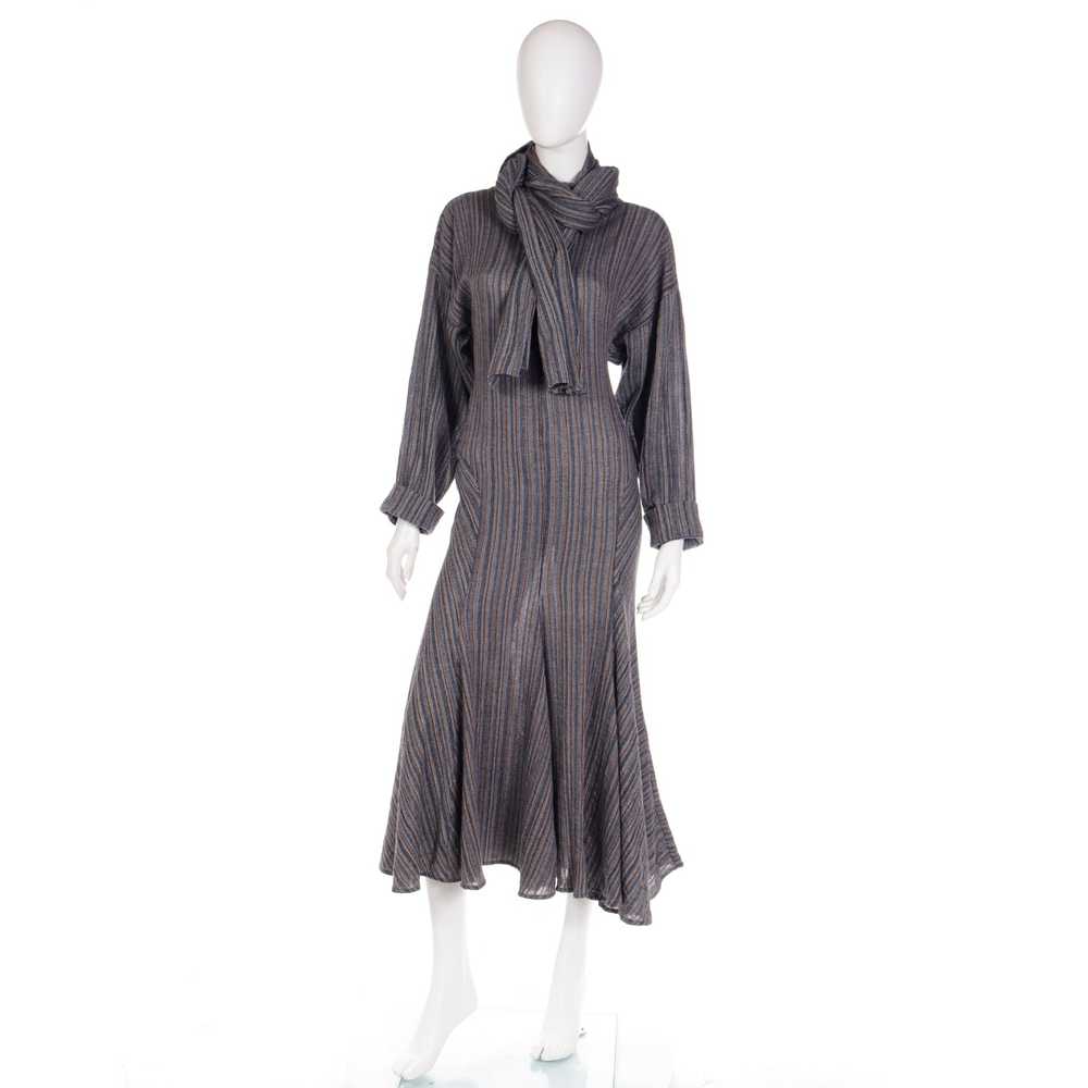 1980s Norma Kamali Gray Striped Vintage Dress w/ … - image 3