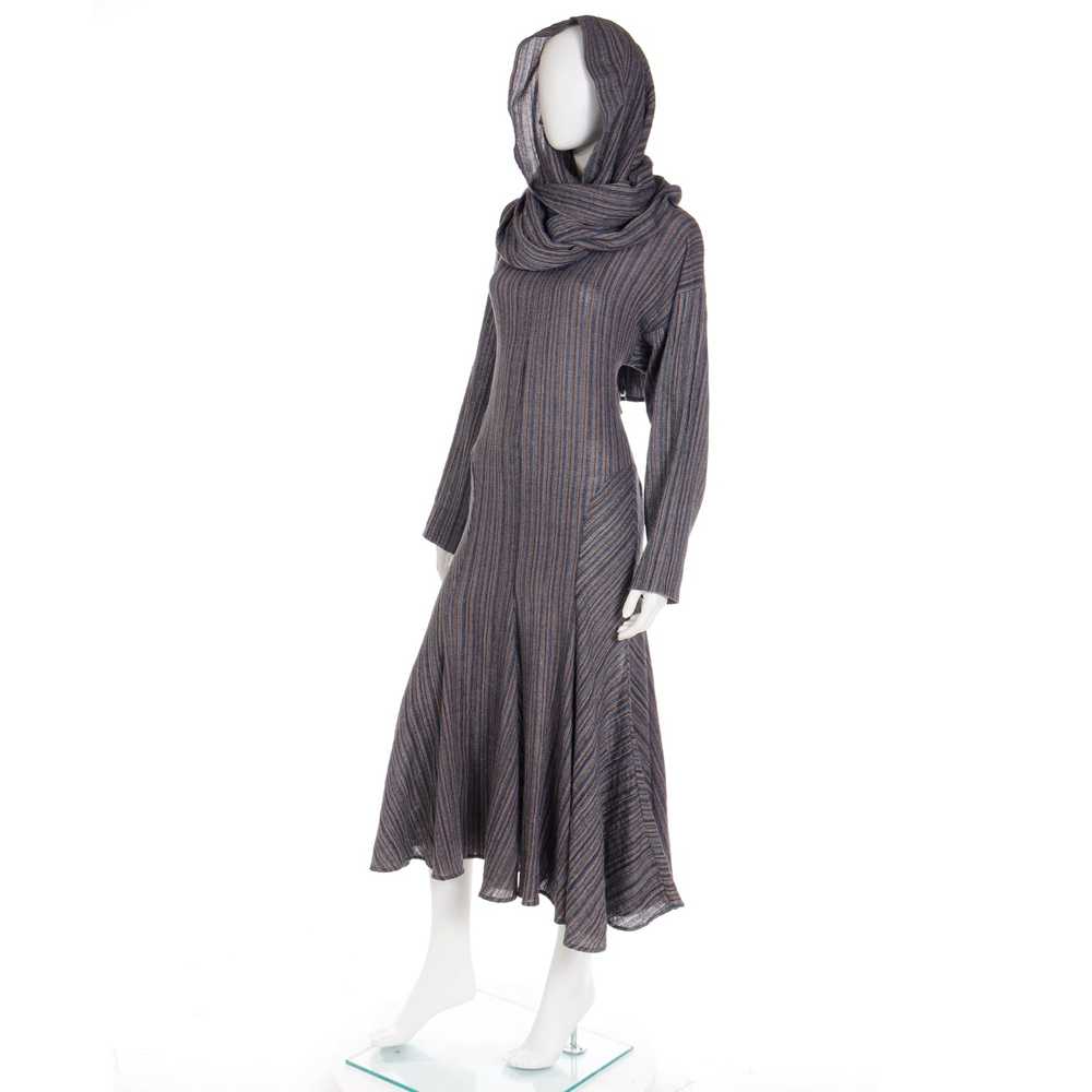 1980s Norma Kamali Gray Striped Vintage Dress w/ … - image 4